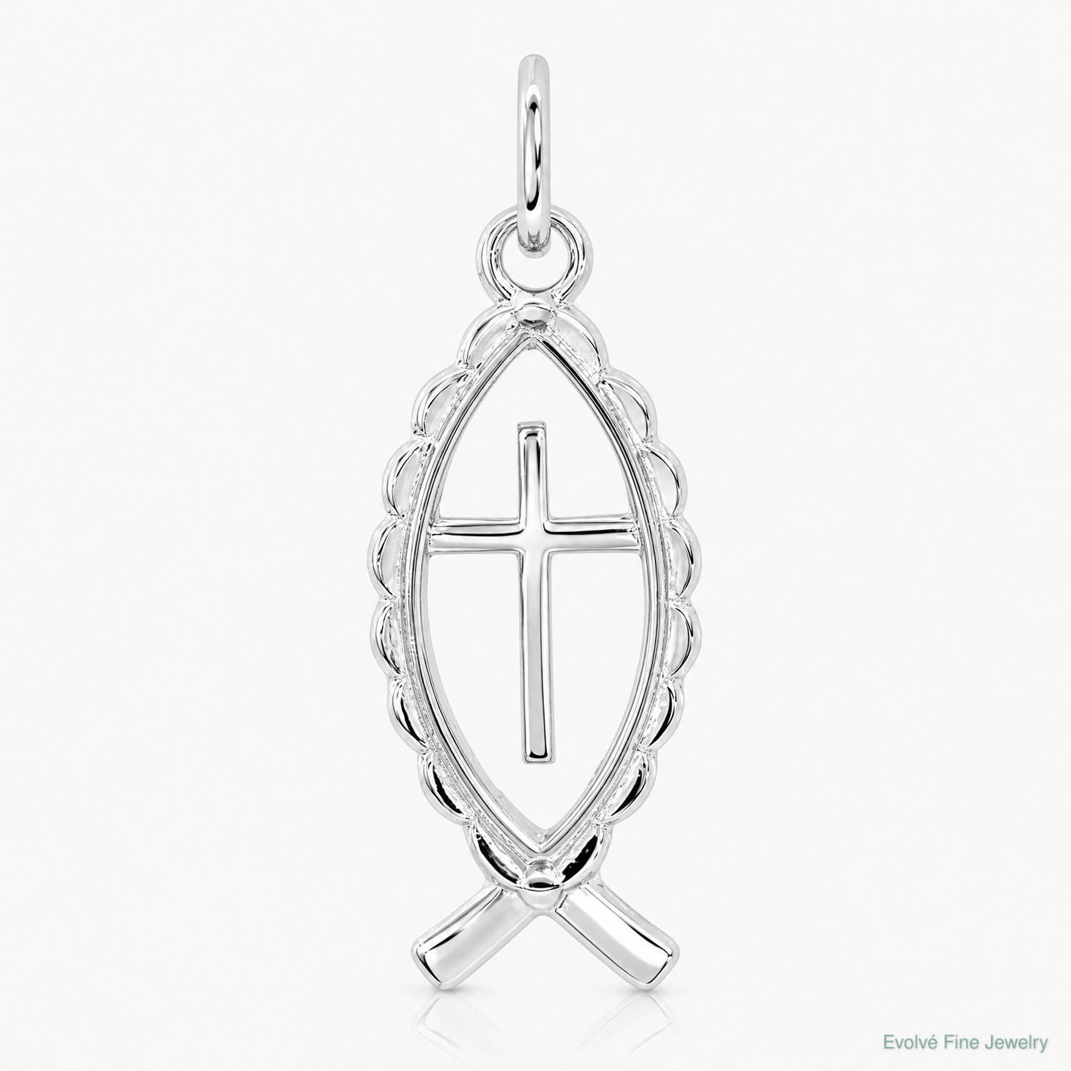 Sterling Silver Platinum-plated Ichthus Fish Charm - Lifestyle View