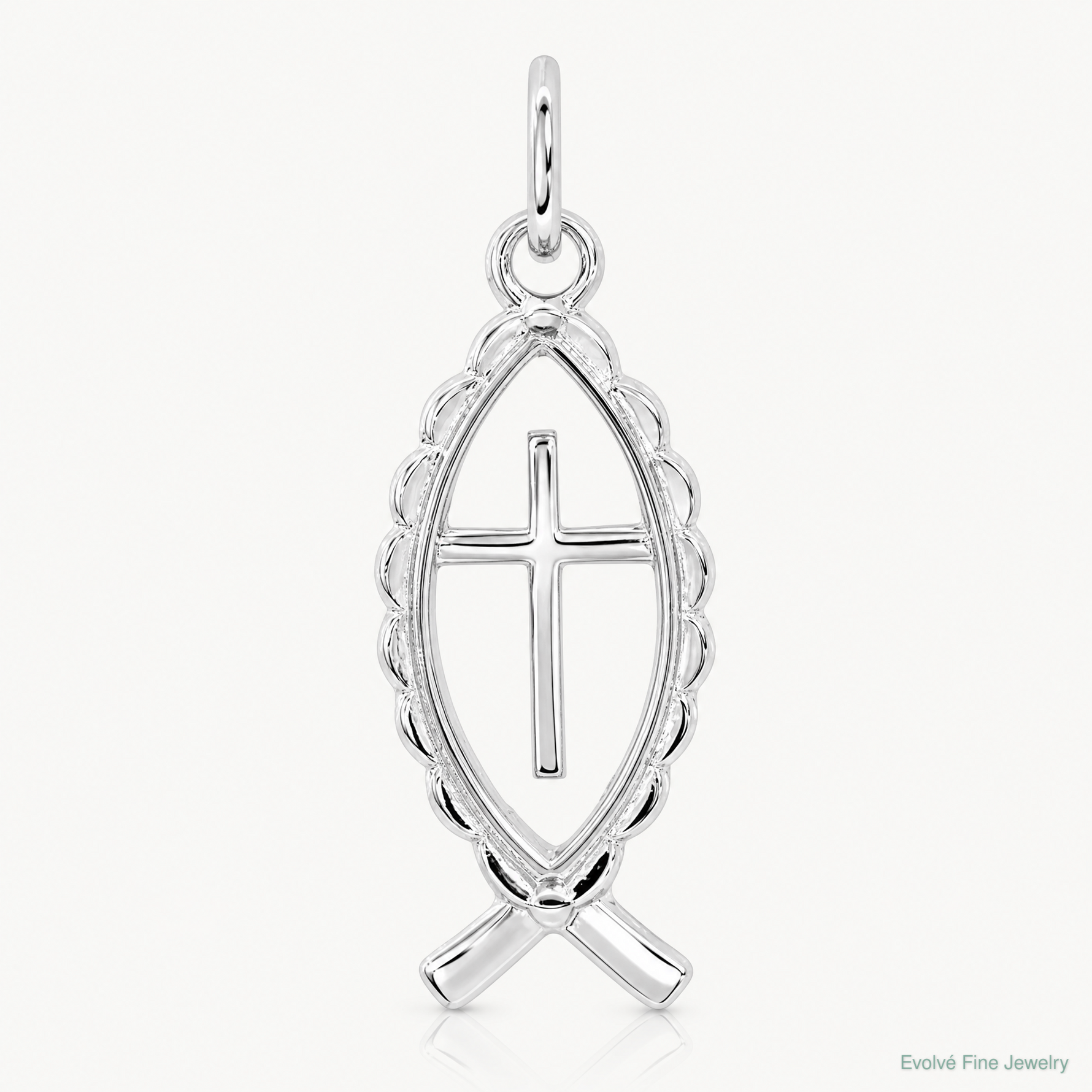 Sterling Silver Platinum-plated Ichthus Fish Charm - Lifestyle View
