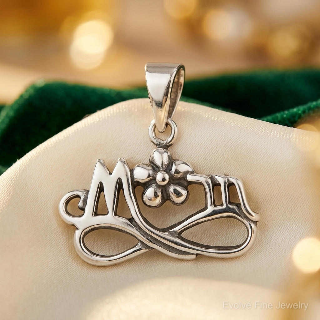 Sterling Silver Antiqued Mom Charm - Lifestyle View