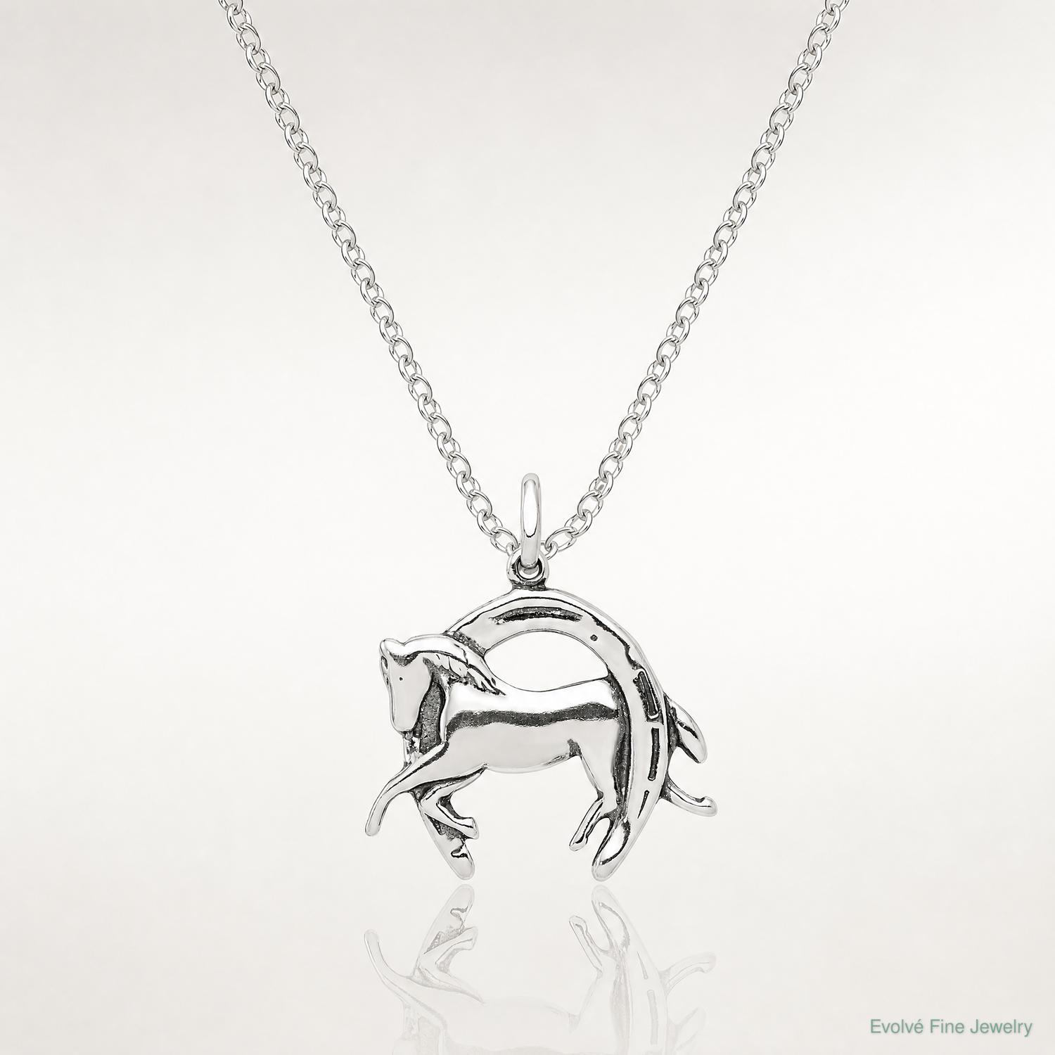 Sterling Silver Antiqued Horse in Horseshoe Charm - Lifestyle View