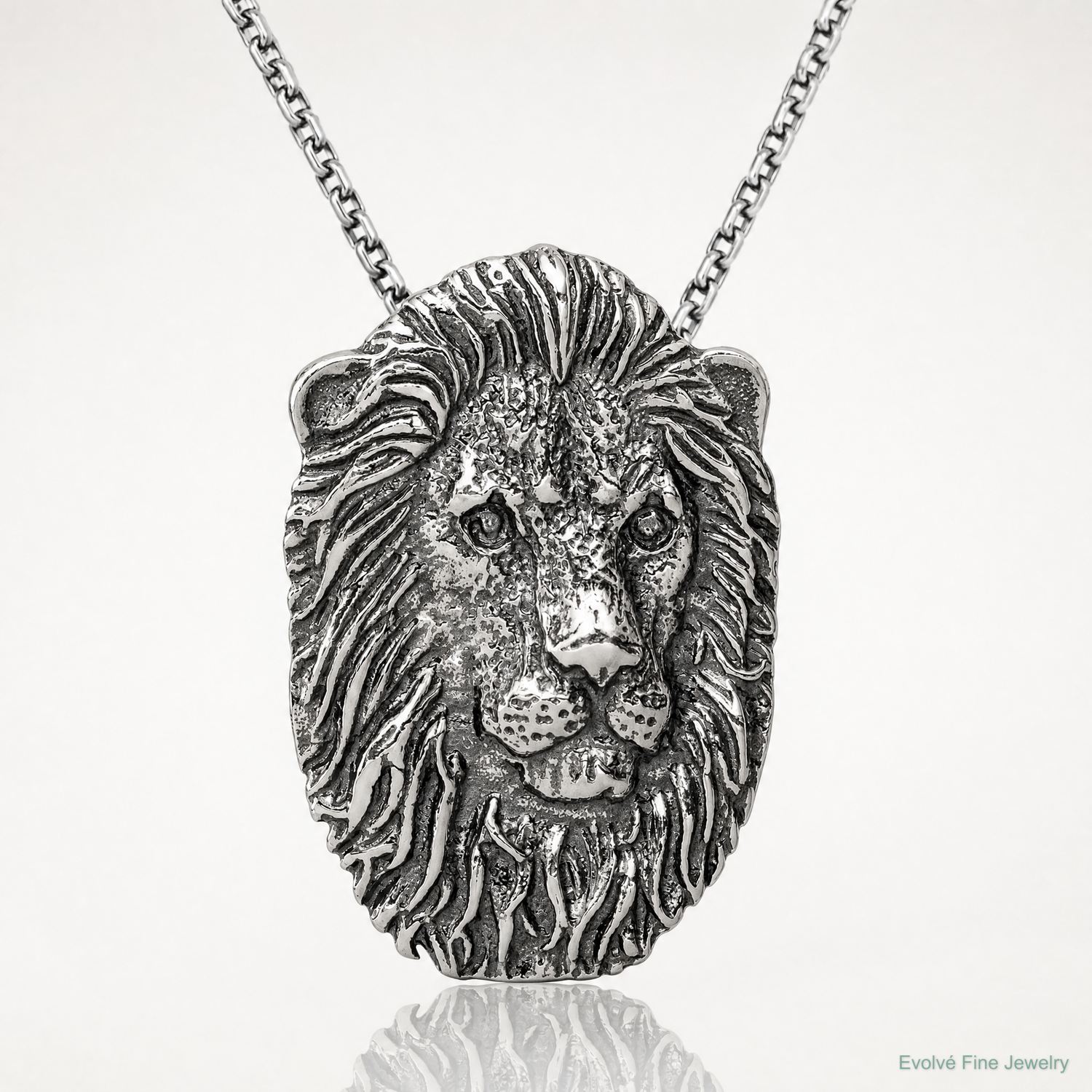 Sterling Silver Antiqued Lion Head Pendant - Lifestyle View