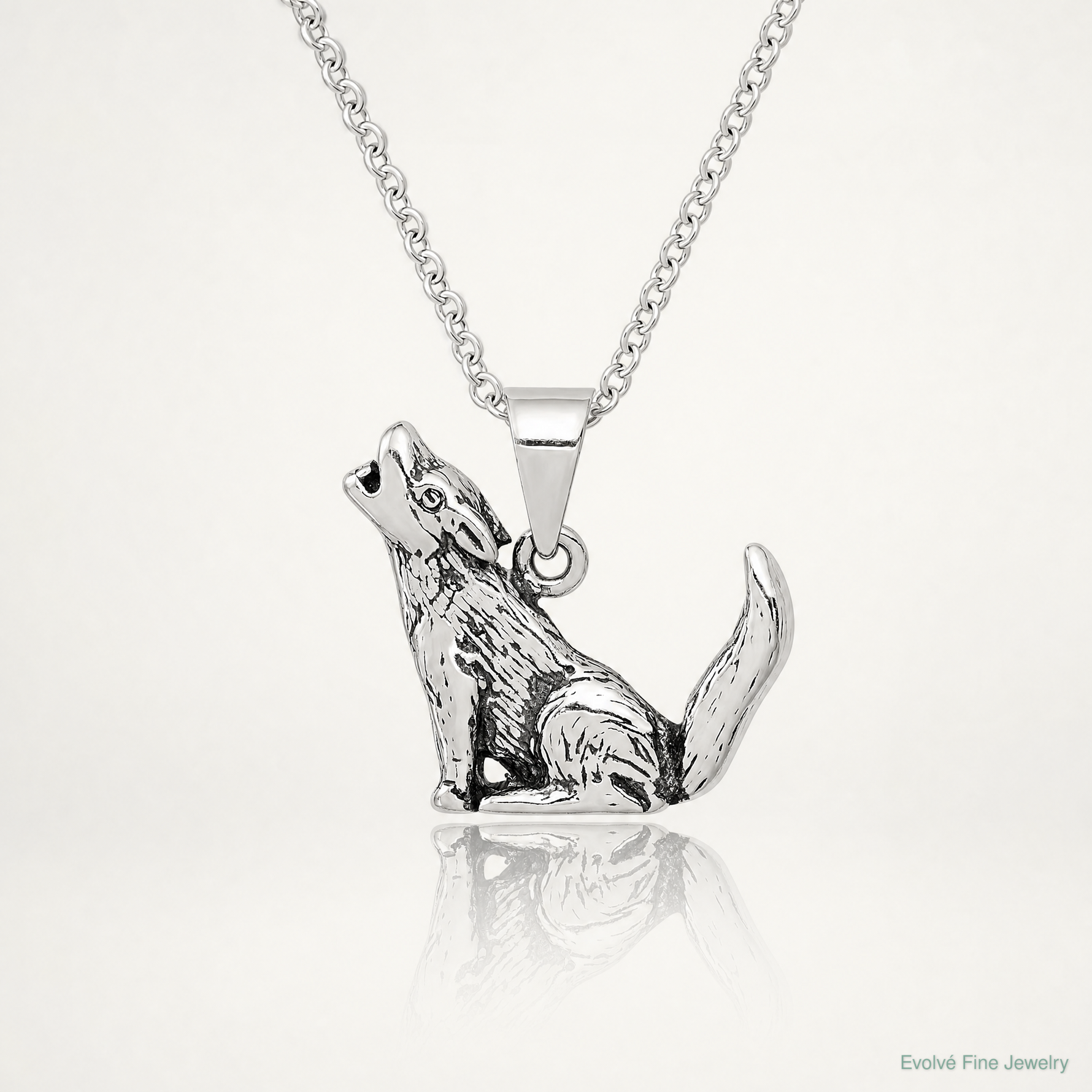 Sterling Silver Antiqued Wolf Charm - Lifestyle View