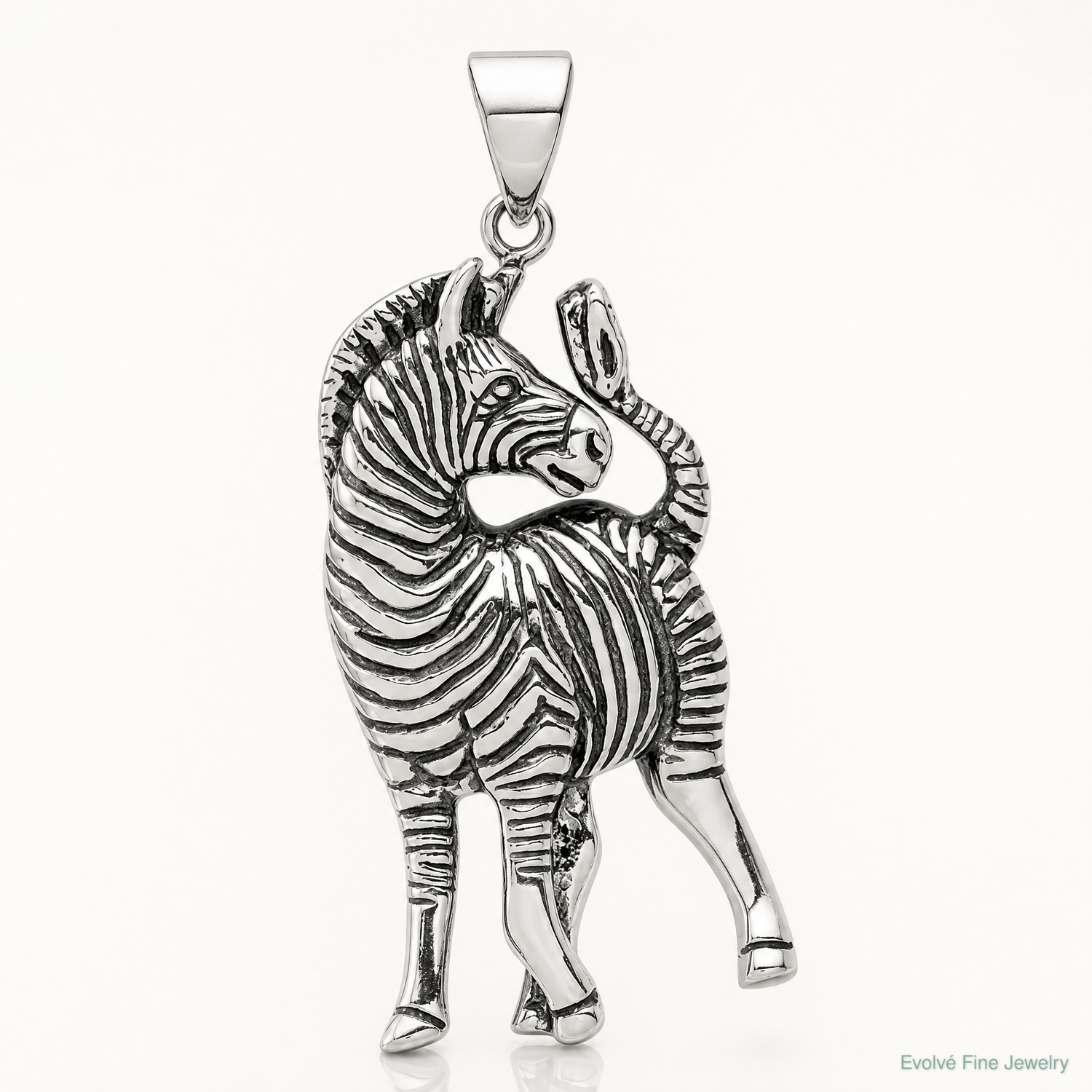 Sterling Silver Antiqued Zebra Pendant - Lifestyle View