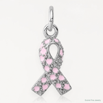 Sterling Silver Rhodium-plated Enameled Pink Ribbon Charm - Lifestyle View