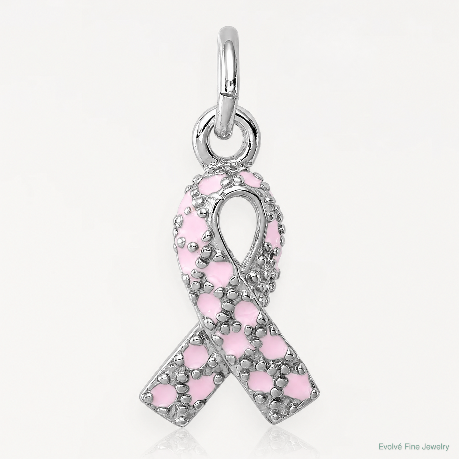 Sterling Silver Rhodium-plated Enameled Pink Ribbon Charm - Lifestyle View