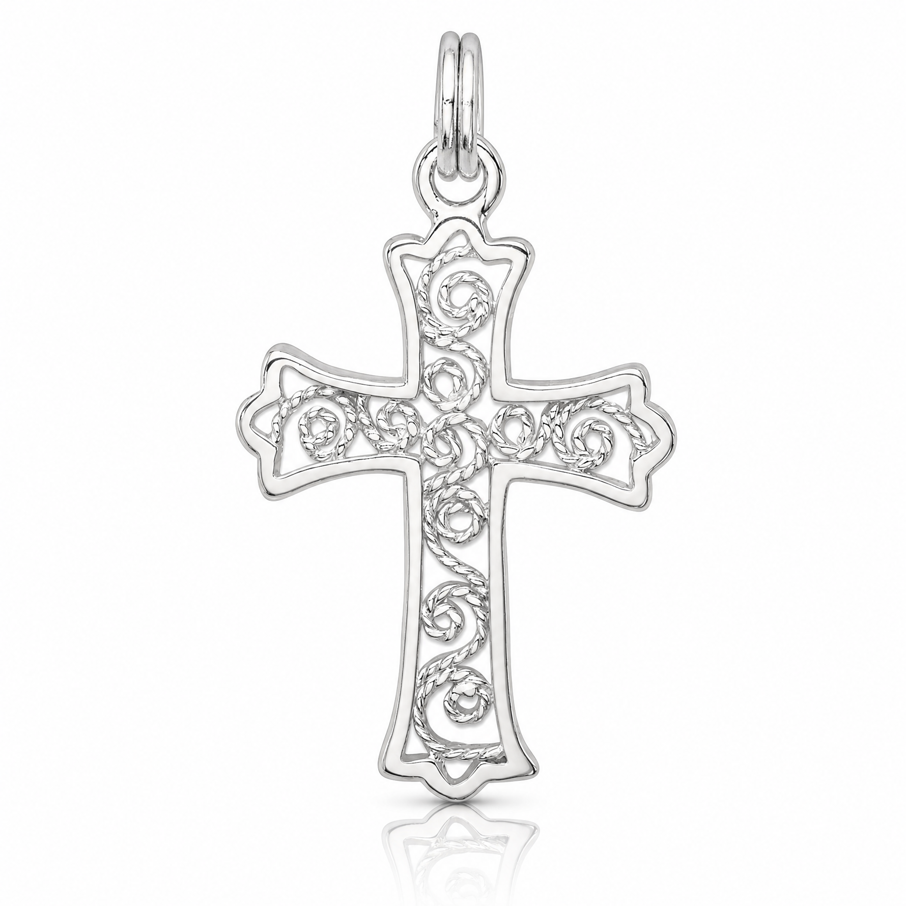 Sterling Silver Rhodium-plated Filigree Cross Charm - Lifestyle View