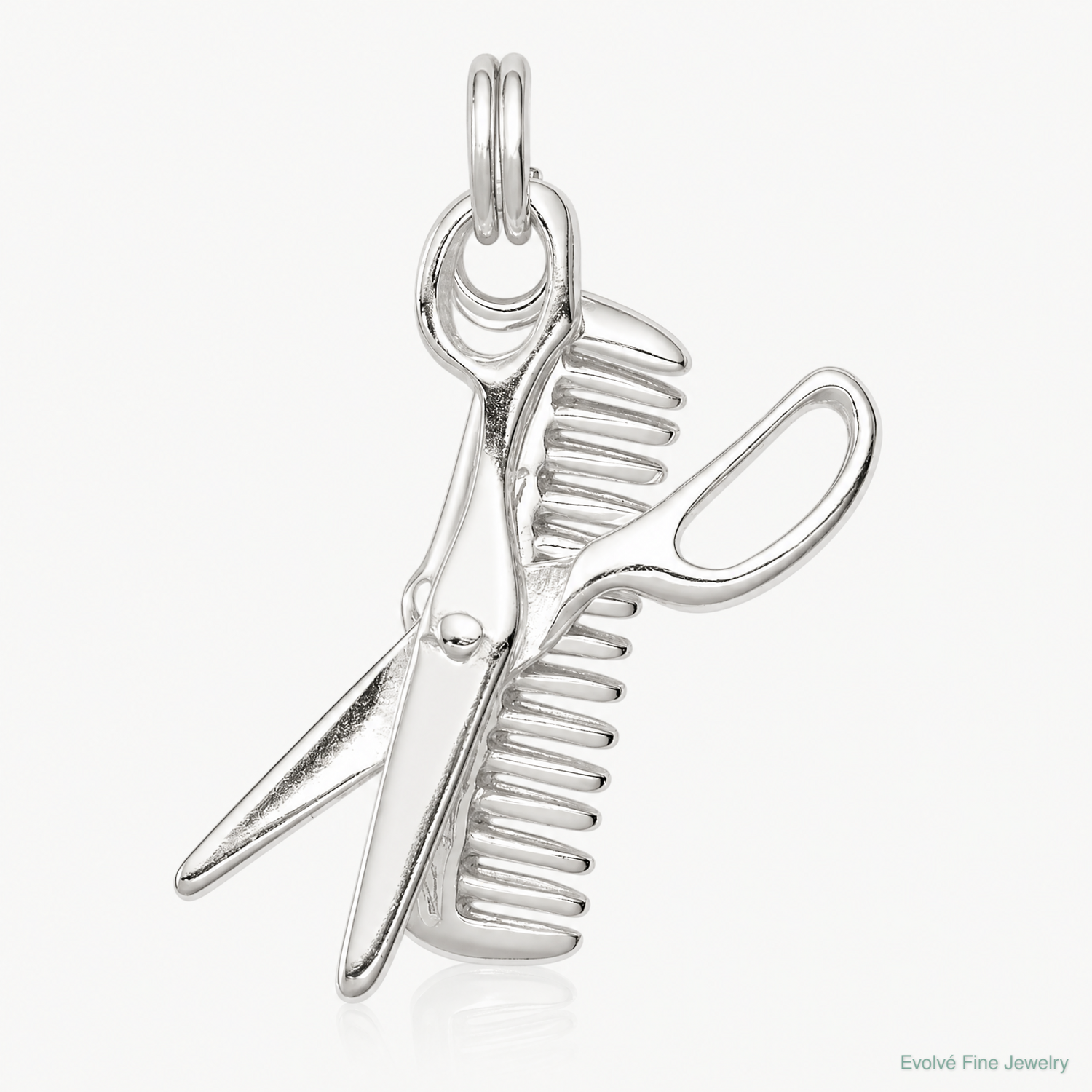 Sterling Silver Rhodium-plated Comb & Scissor Charm - Lifestyle View