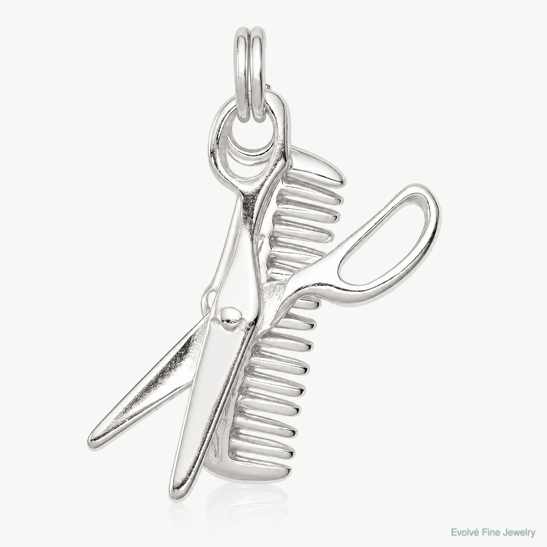 Sterling Silver Rhodium-plated Comb & Scissor Charm - Lifestyle View