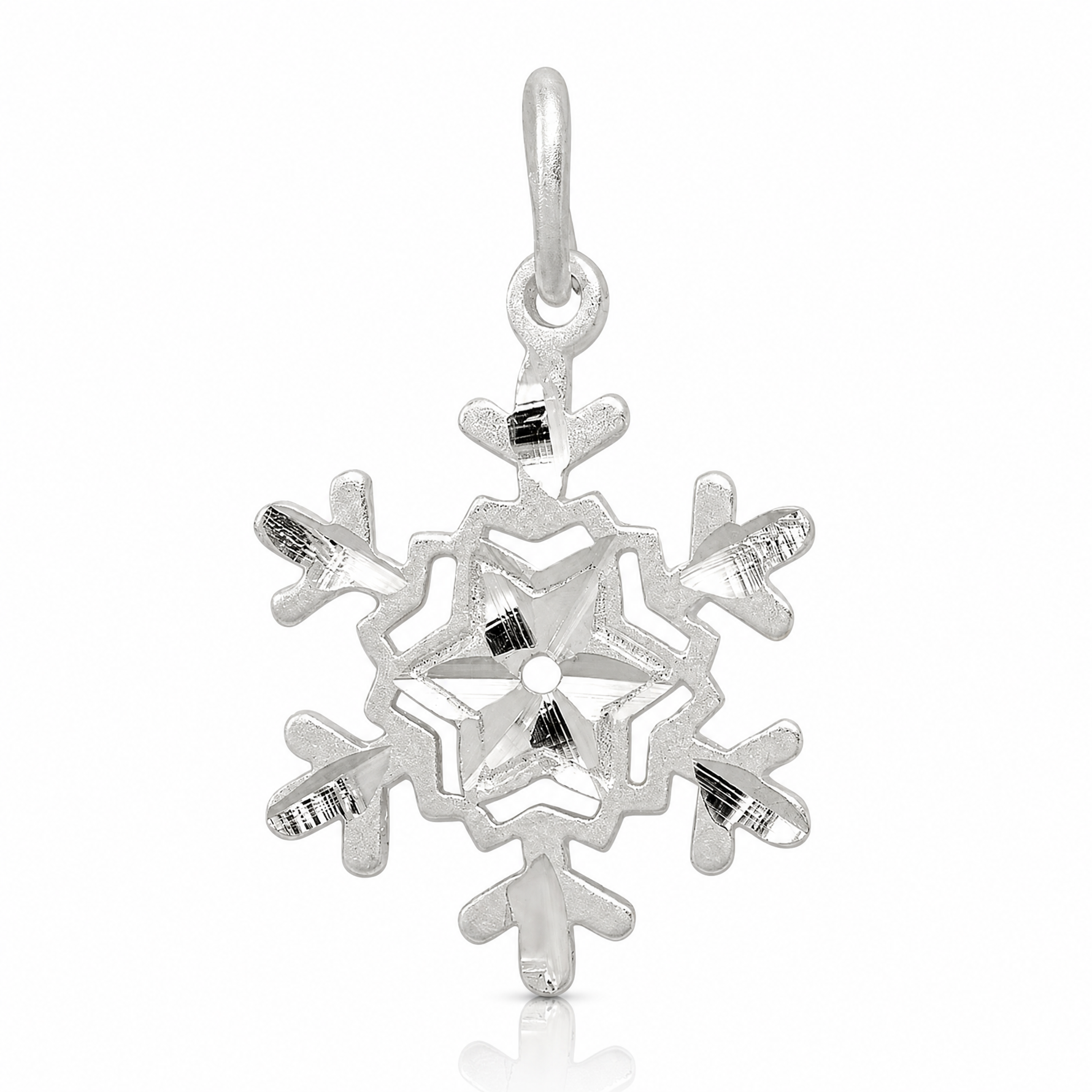 Sterling Silver Diamond Cut Snowflake Charm - Lifestyle View
