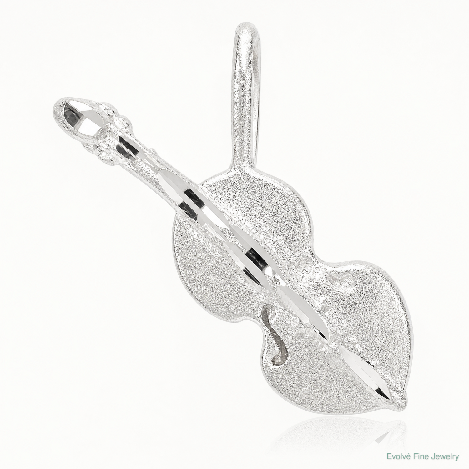 Sterling Silver Diamond Cut Violin Pendant - Lifestyle View