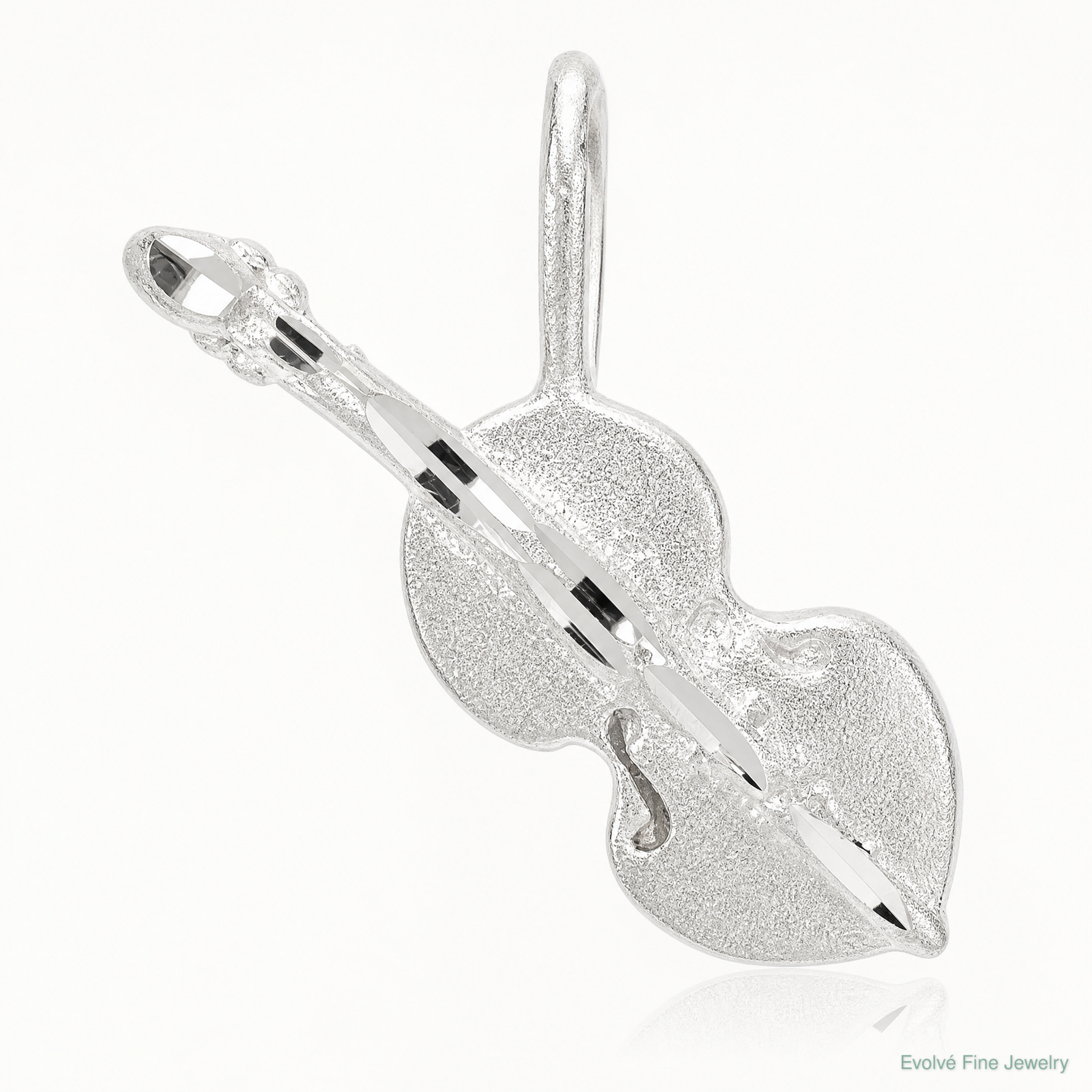Sterling Silver Diamond Cut Violin Pendant - Lifestyle View