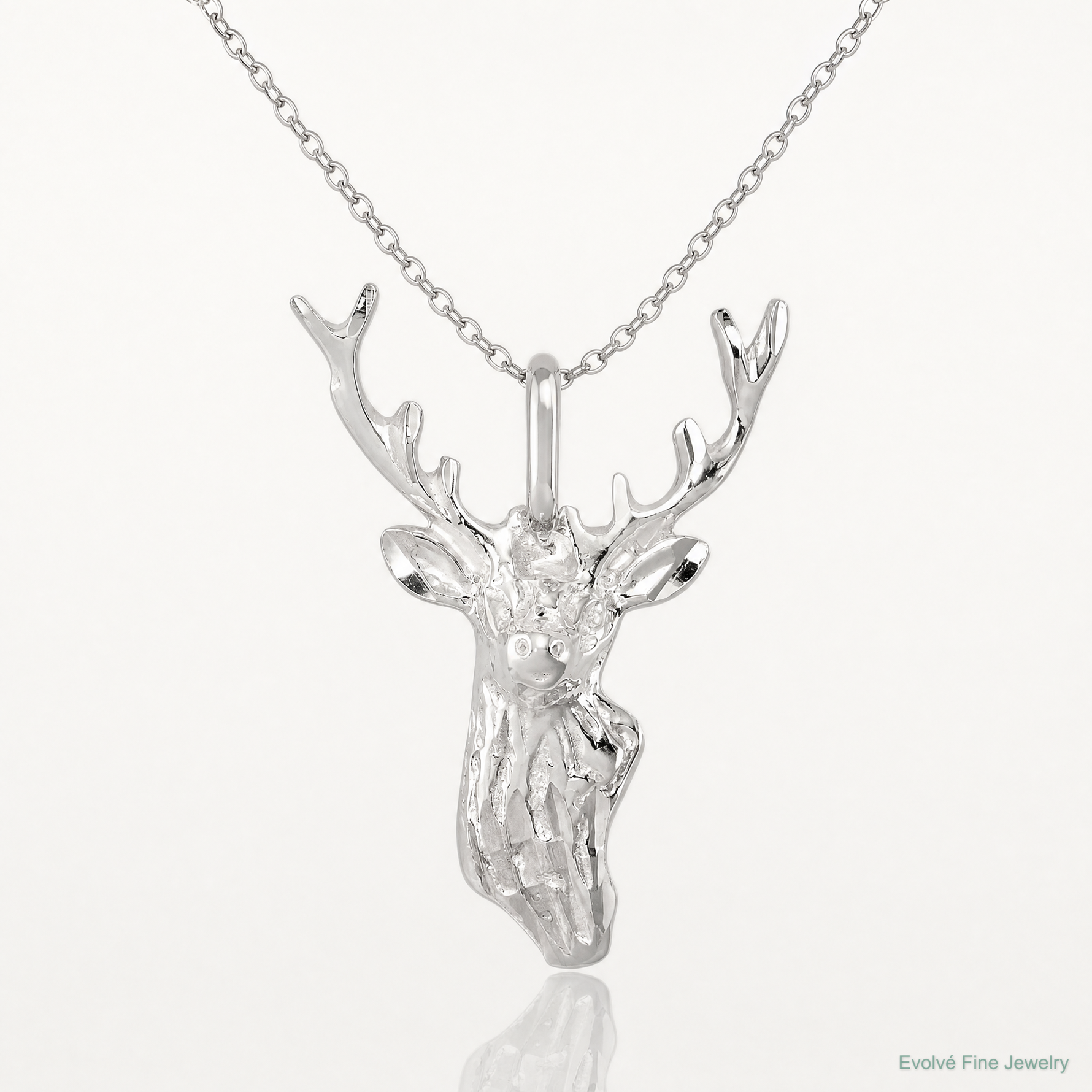 Sterling Silver Diamond Cut Deer Head Pendant - Lifestyle View