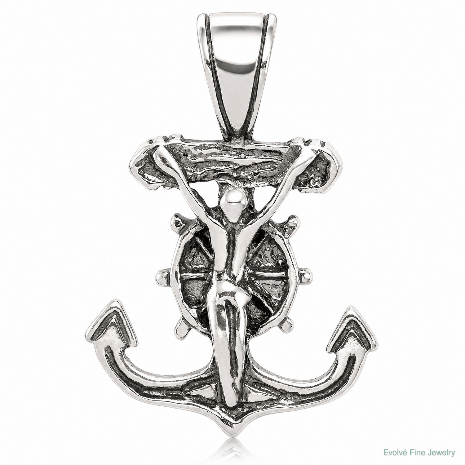 Sterling Silver Antiqued Mariner's Crucifix Pendant - Lifestyle View