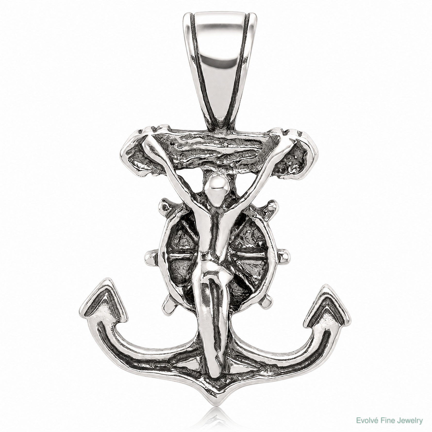 Sterling Silver Antiqued Mariner's Crucifix Pendant - Lifestyle View