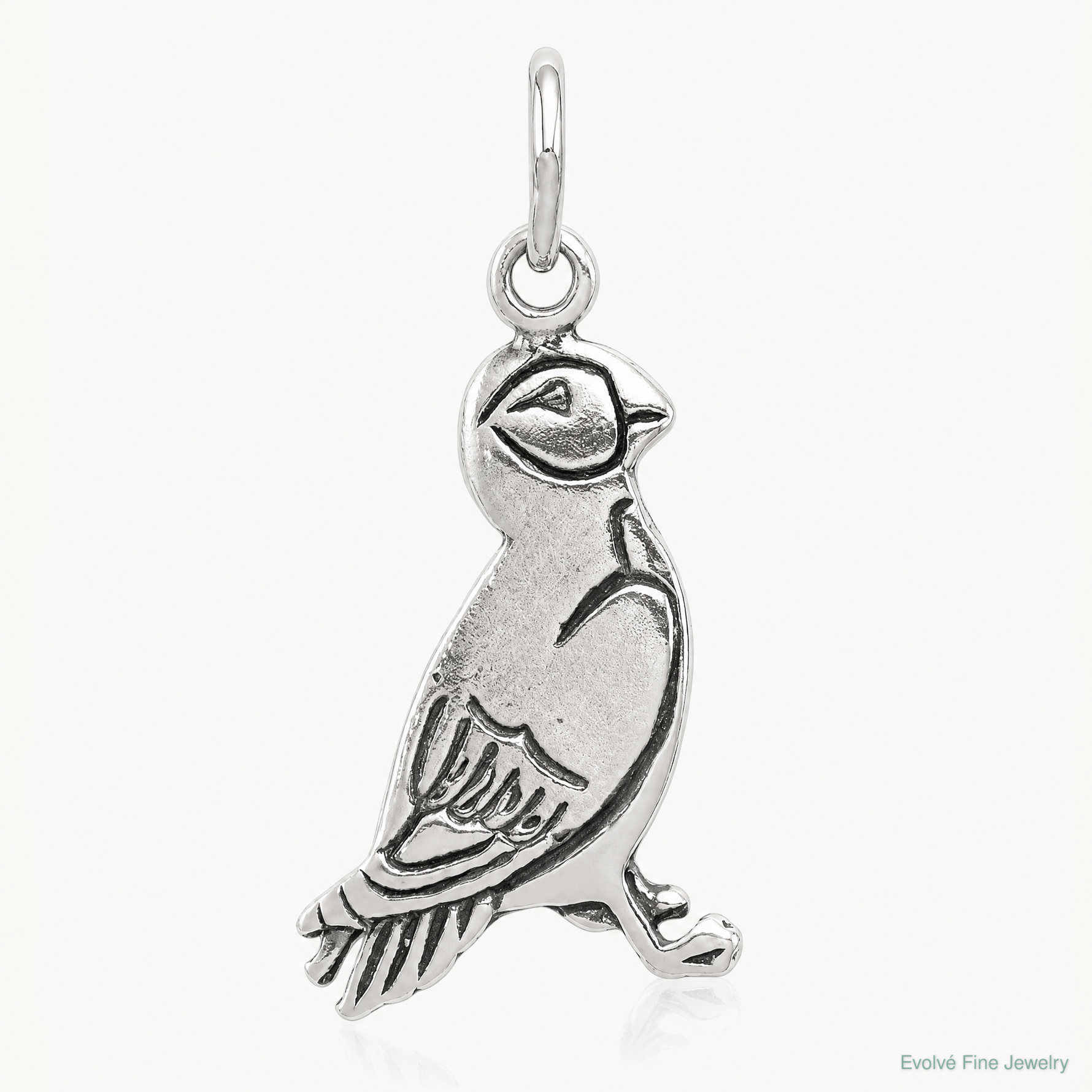 Sterling Silver Antiqued Puffin Charm - Lifestyle View