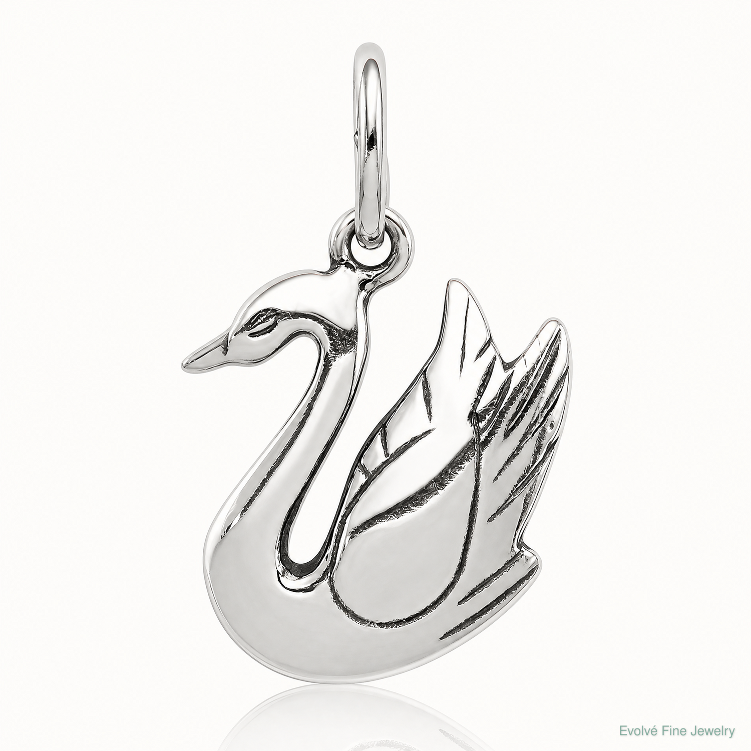 Sterling Silver Antiqued Swan Charm - Lifestyle View