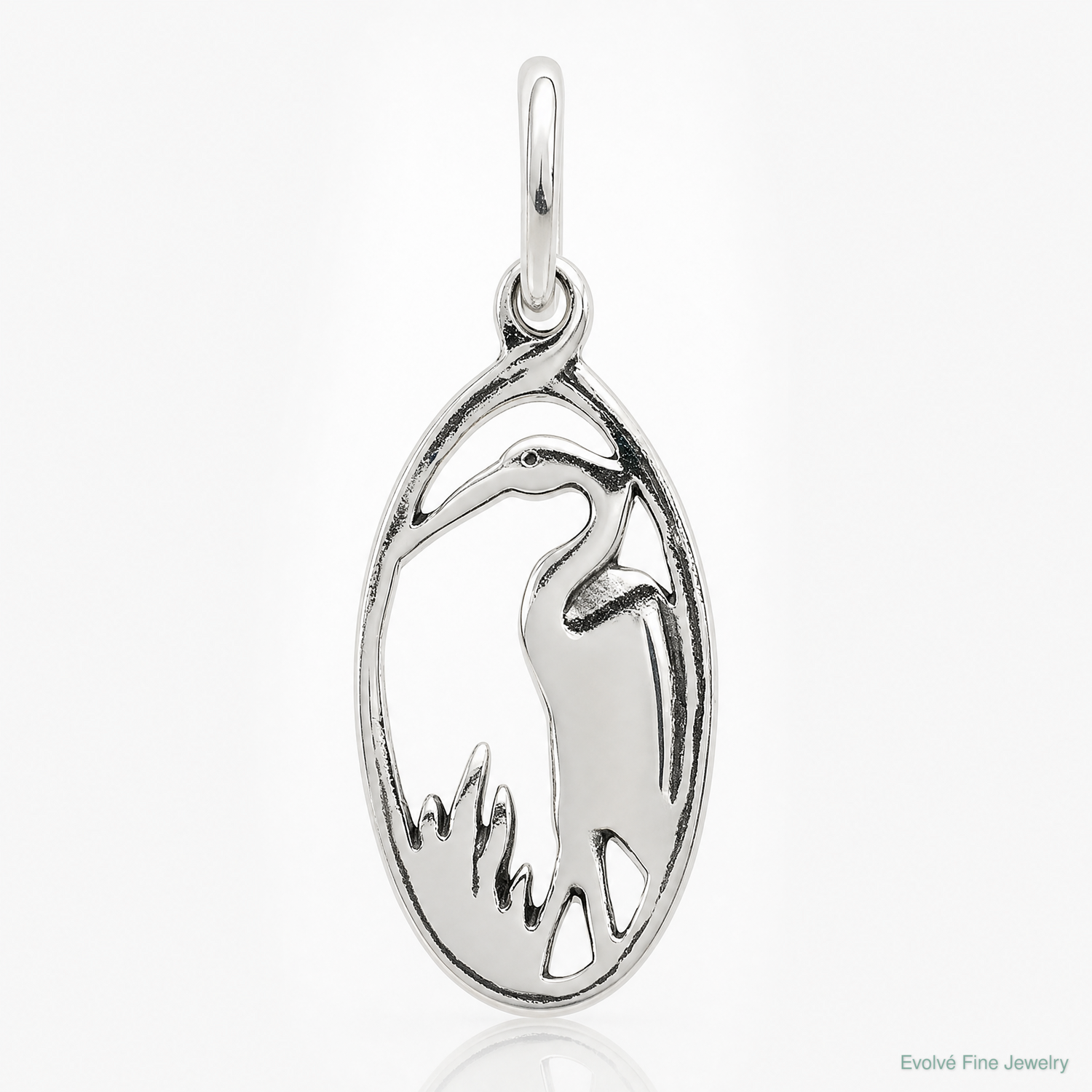 Sterling Silver Antiqued Crane in Oval Frame Charm - Lifestyle View
