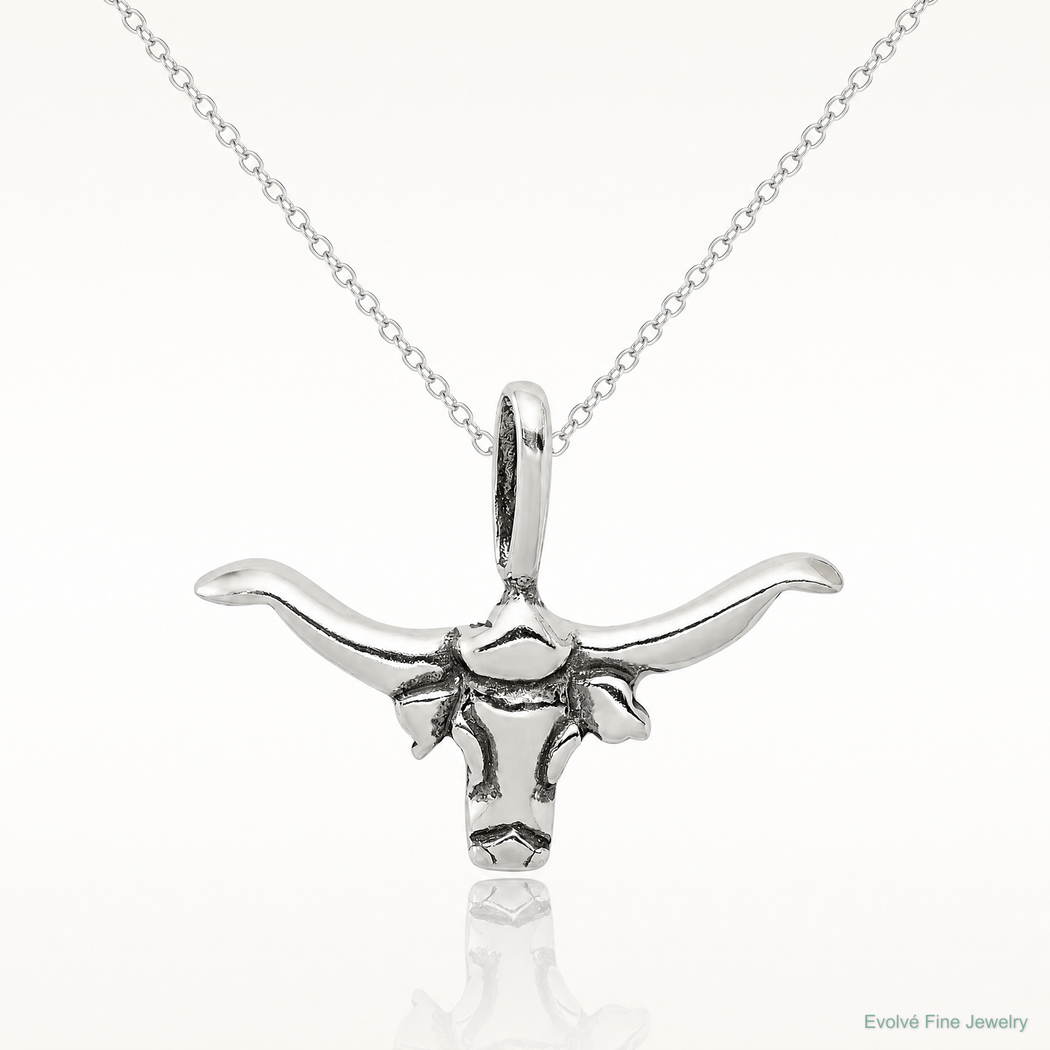 Sterling Silver Bull with Horns Pendant - Lifestyle View