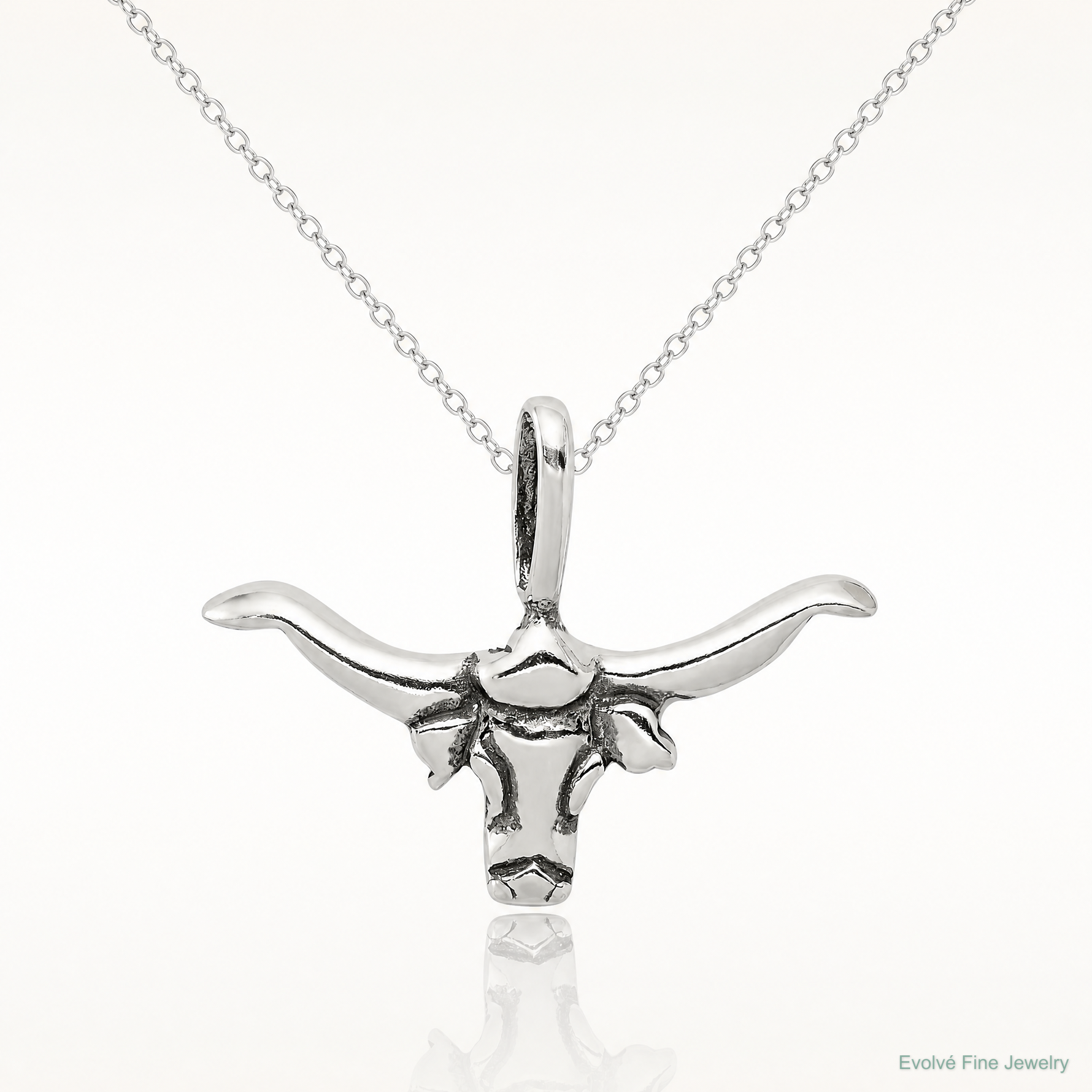 Sterling Silver Bull with Horns Pendant - Lifestyle View