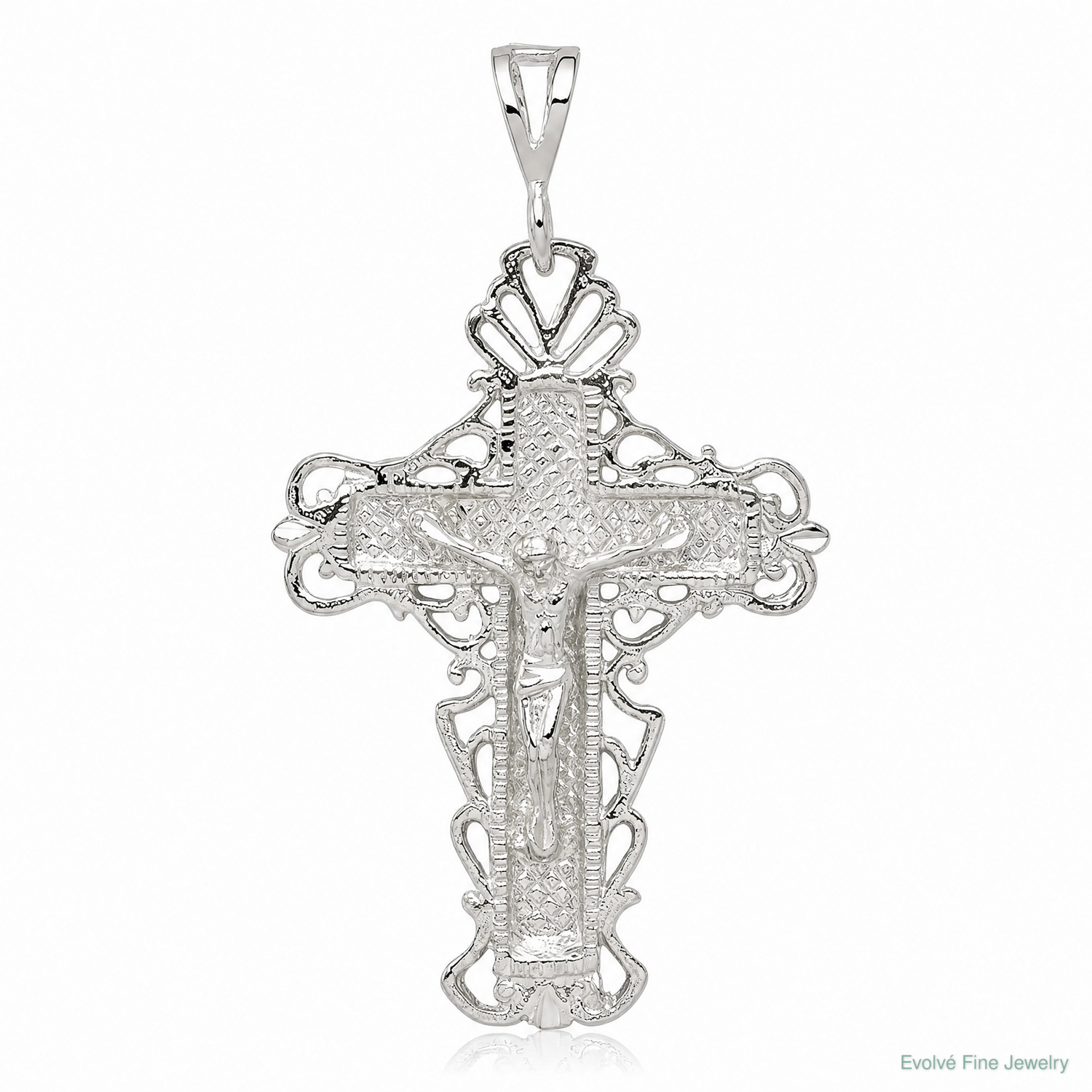 Sterling Silver Diamond-Cut Crucifix Pendant - Lifestyle View