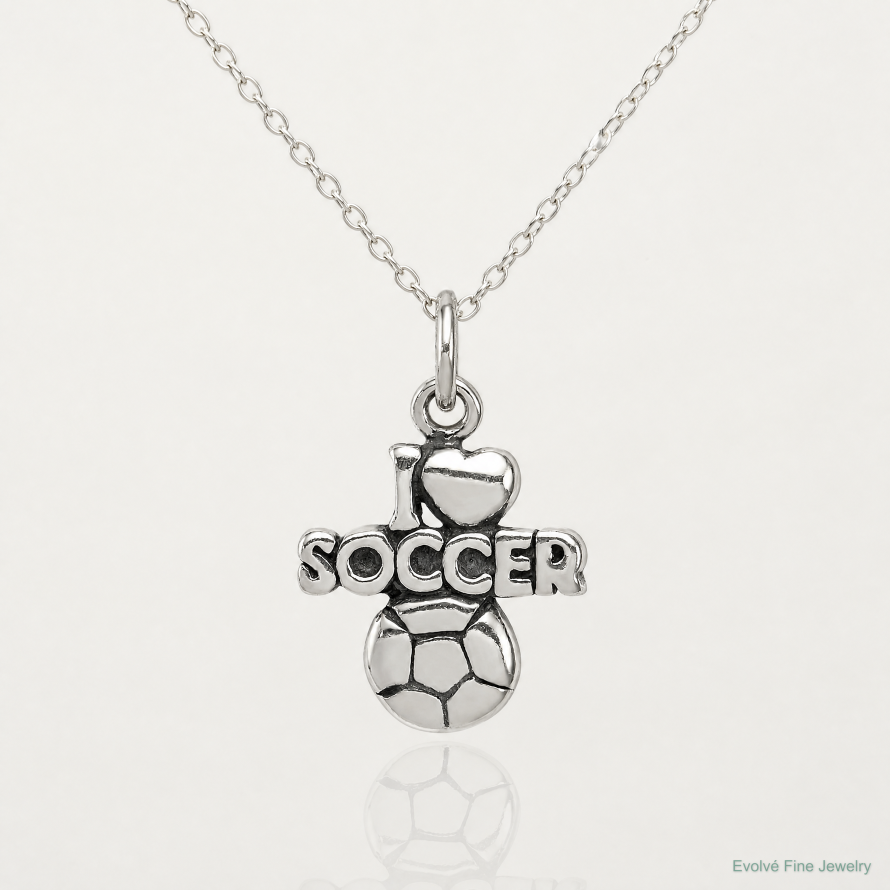Sterling Silver Antique I (heart) Soccer Charm - Lifestyle View