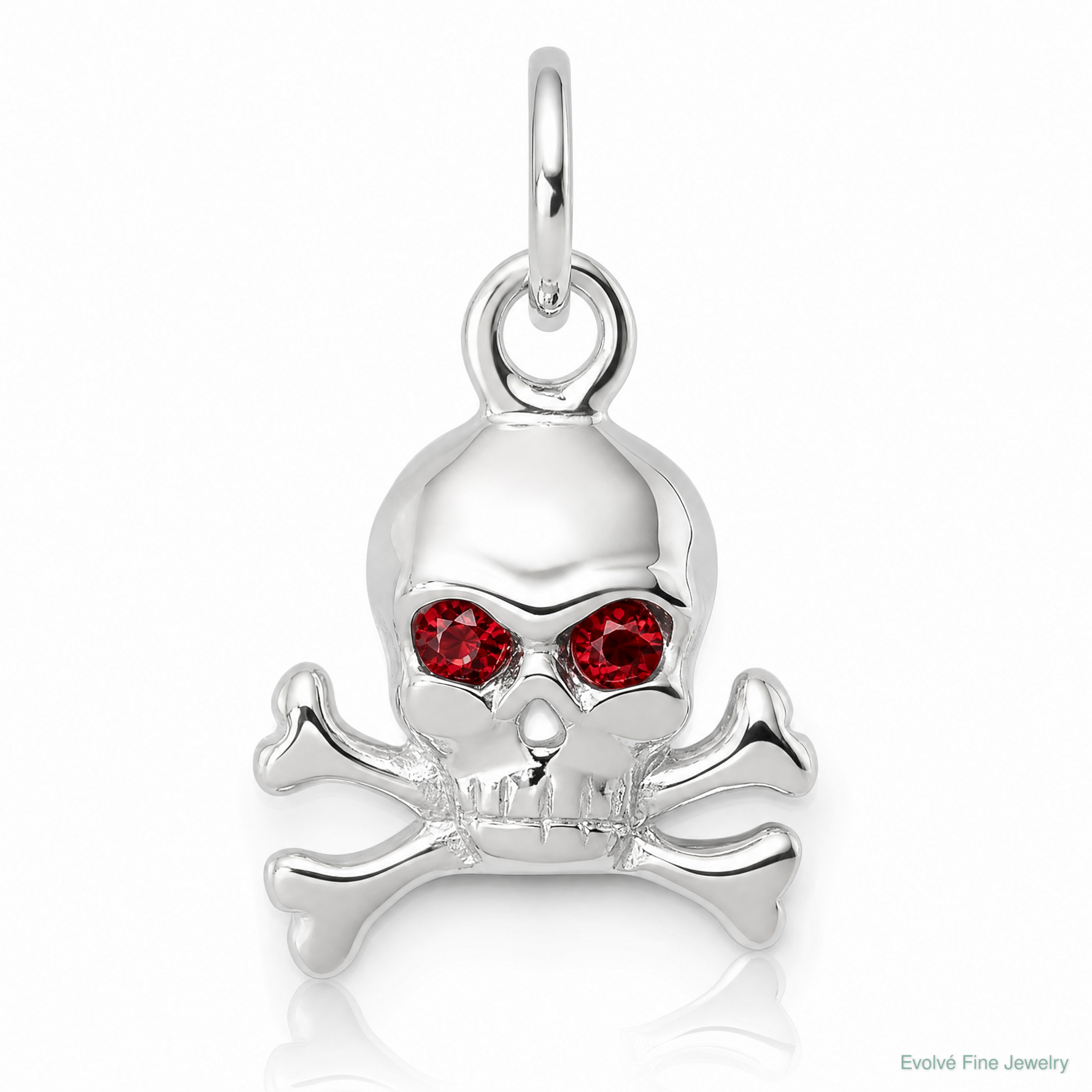 Sterling Silver Red CZ Skull Charm - Lifestyle View