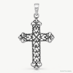 Sterling Silver Antiqued Fleur de lis Cross Pendant - Lifestyle View