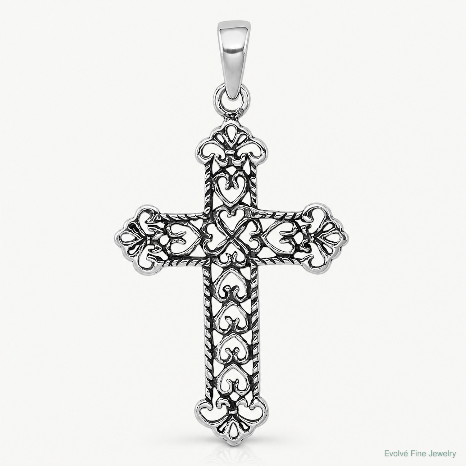 Sterling Silver Antiqued Fleur de lis Cross Pendant - Lifestyle View