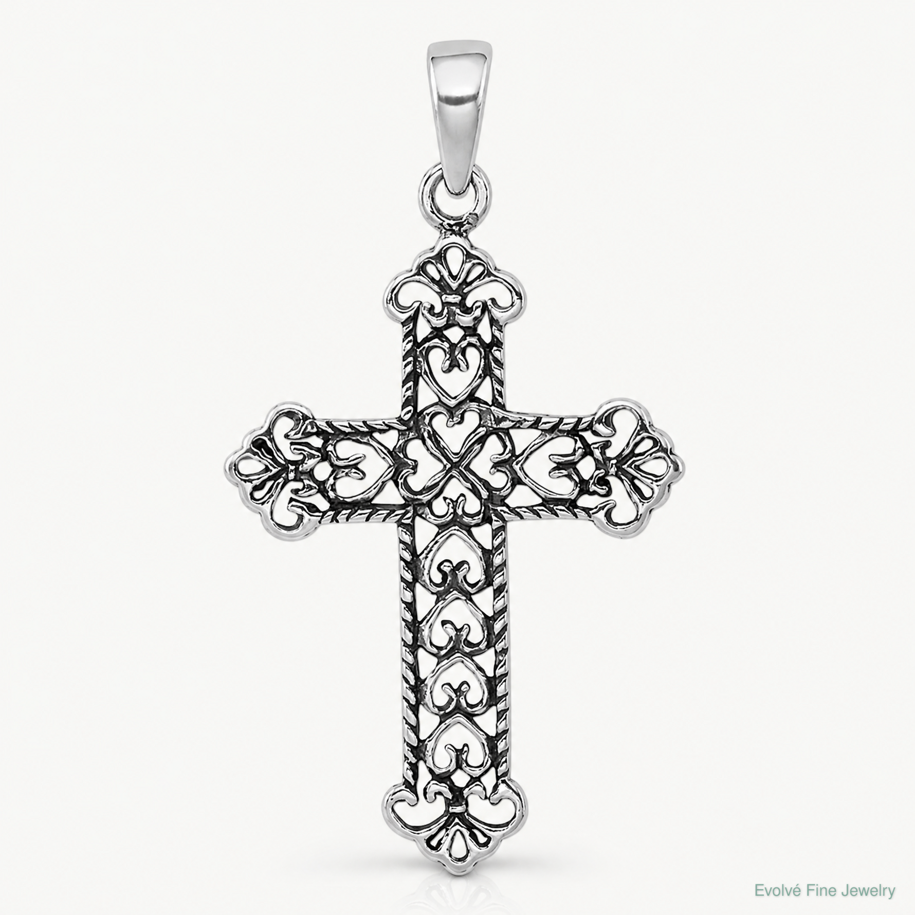 Sterling Silver Antiqued Fleur de lis Cross Pendant - Lifestyle View