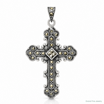 Sterling Silver Antiqued Marcasite Cross Pendant - Lifestyle View