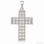 Sterling Silver Rhodium-plated CZ Latin Cross Pendant - Lifestyle View