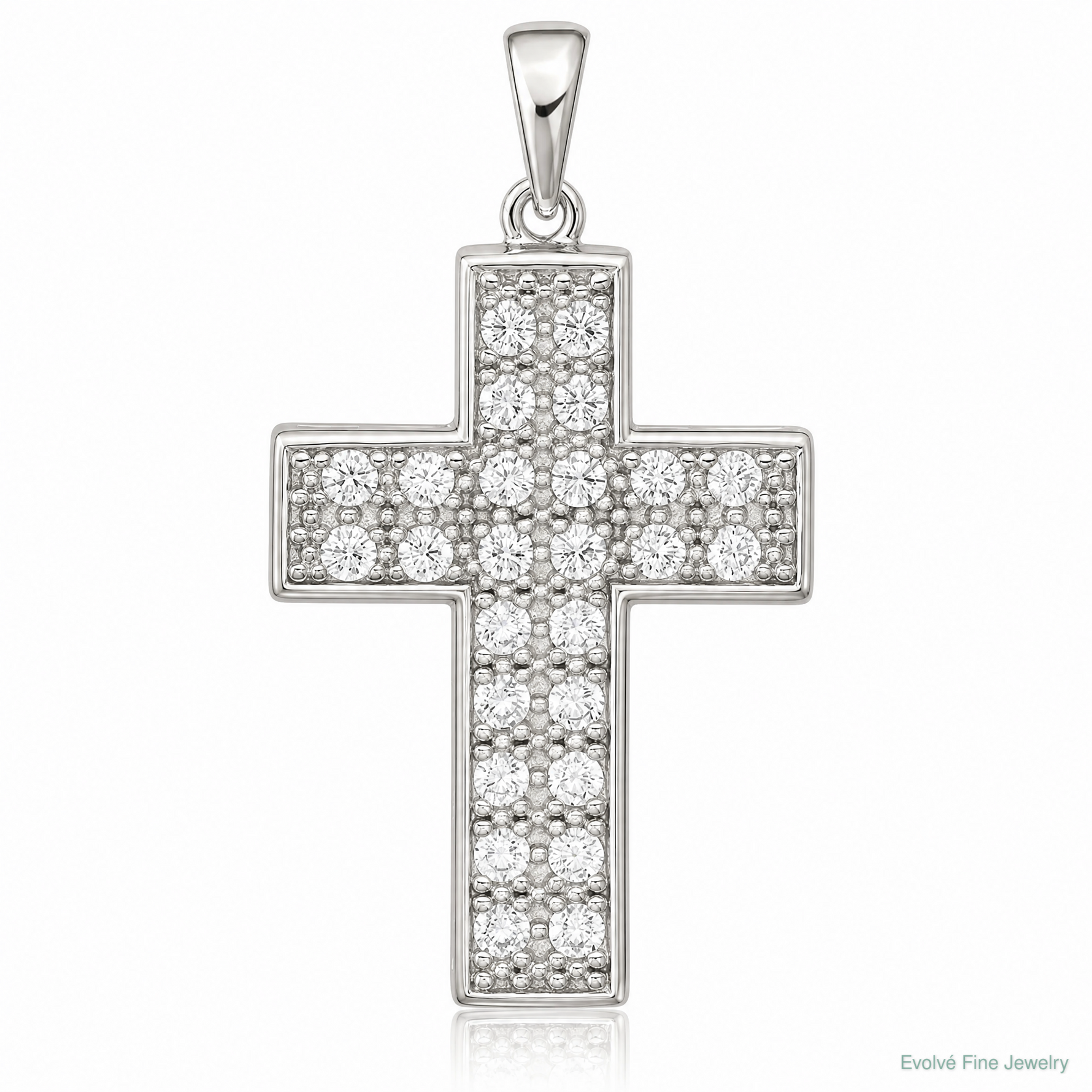 Sterling Silver Rhodium-plated CZ Latin Cross Pendant - Lifestyle View
