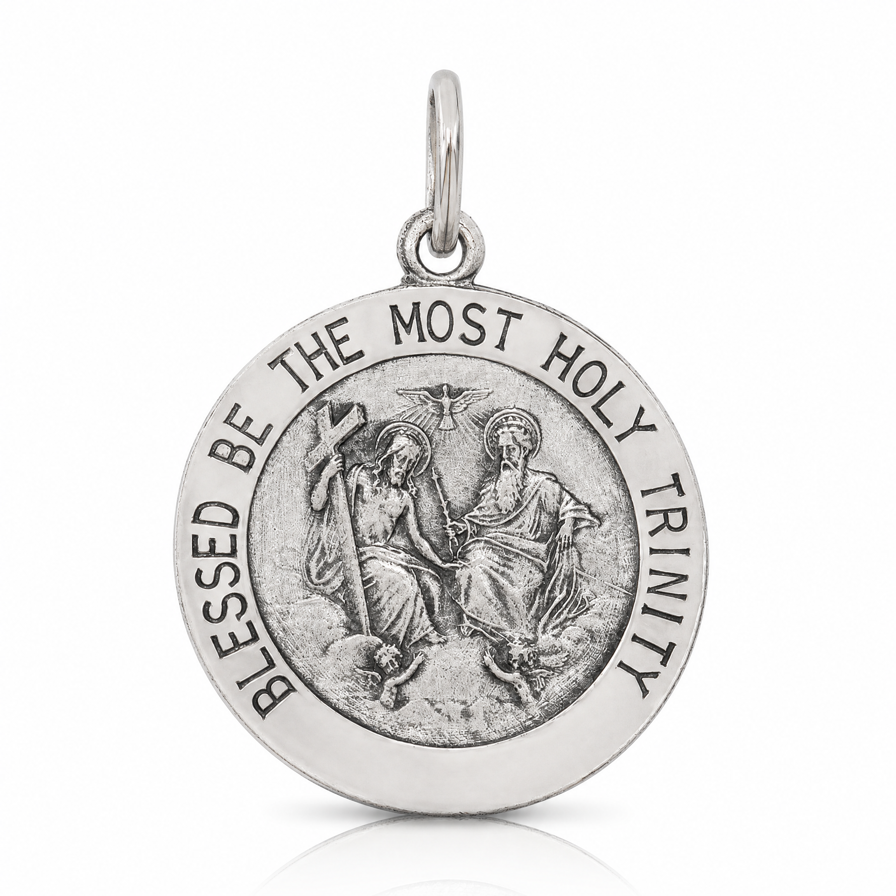 Sterling Silver Antiqued Holy Trinity Medal - Lifestyle View
