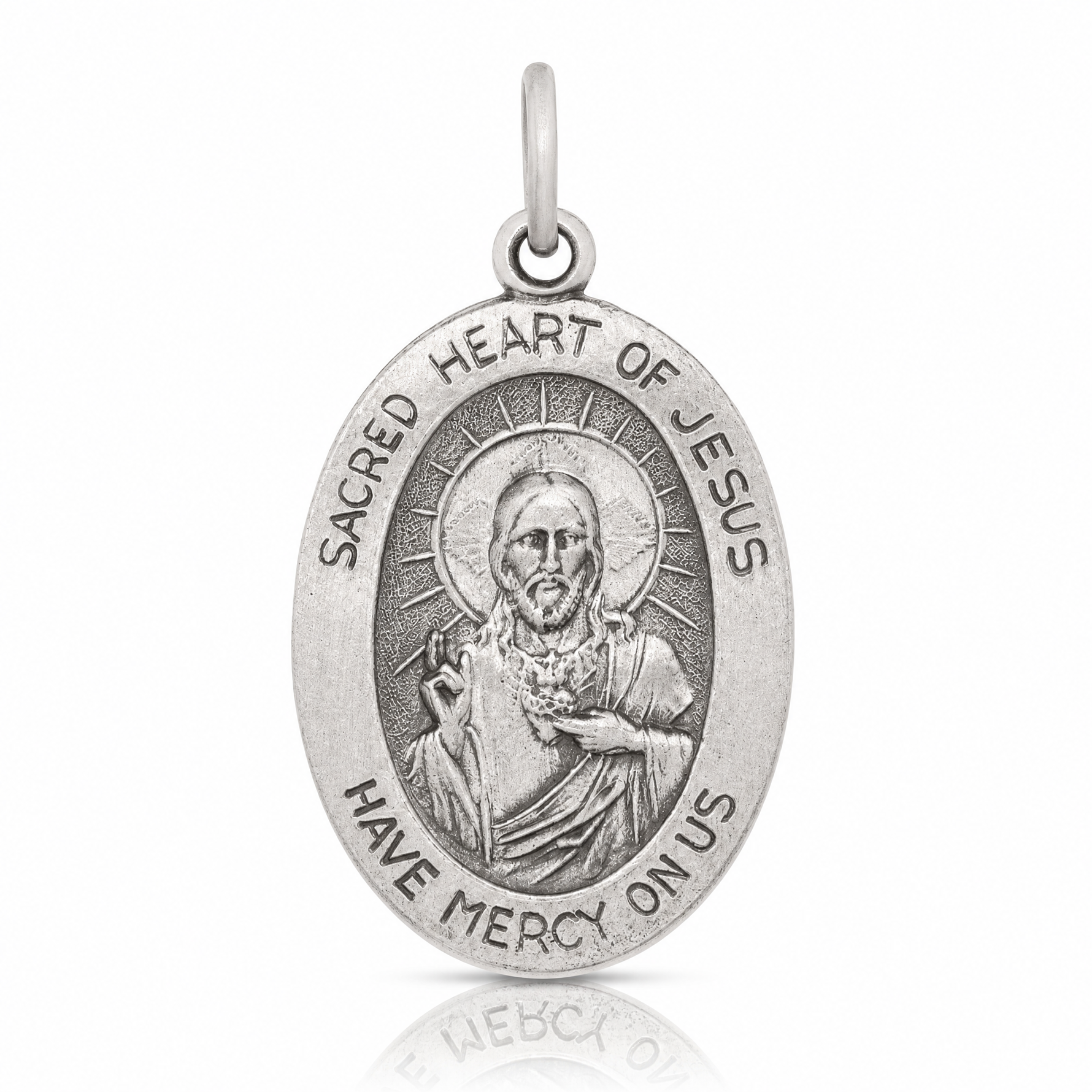 Sterling Silver Antiqued Sacred Heart of Jesus Medal - Lifestyle View