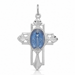 Sterling Silver Platinum-plated Miraculous Medal Cross Pendant - Lifestyle View