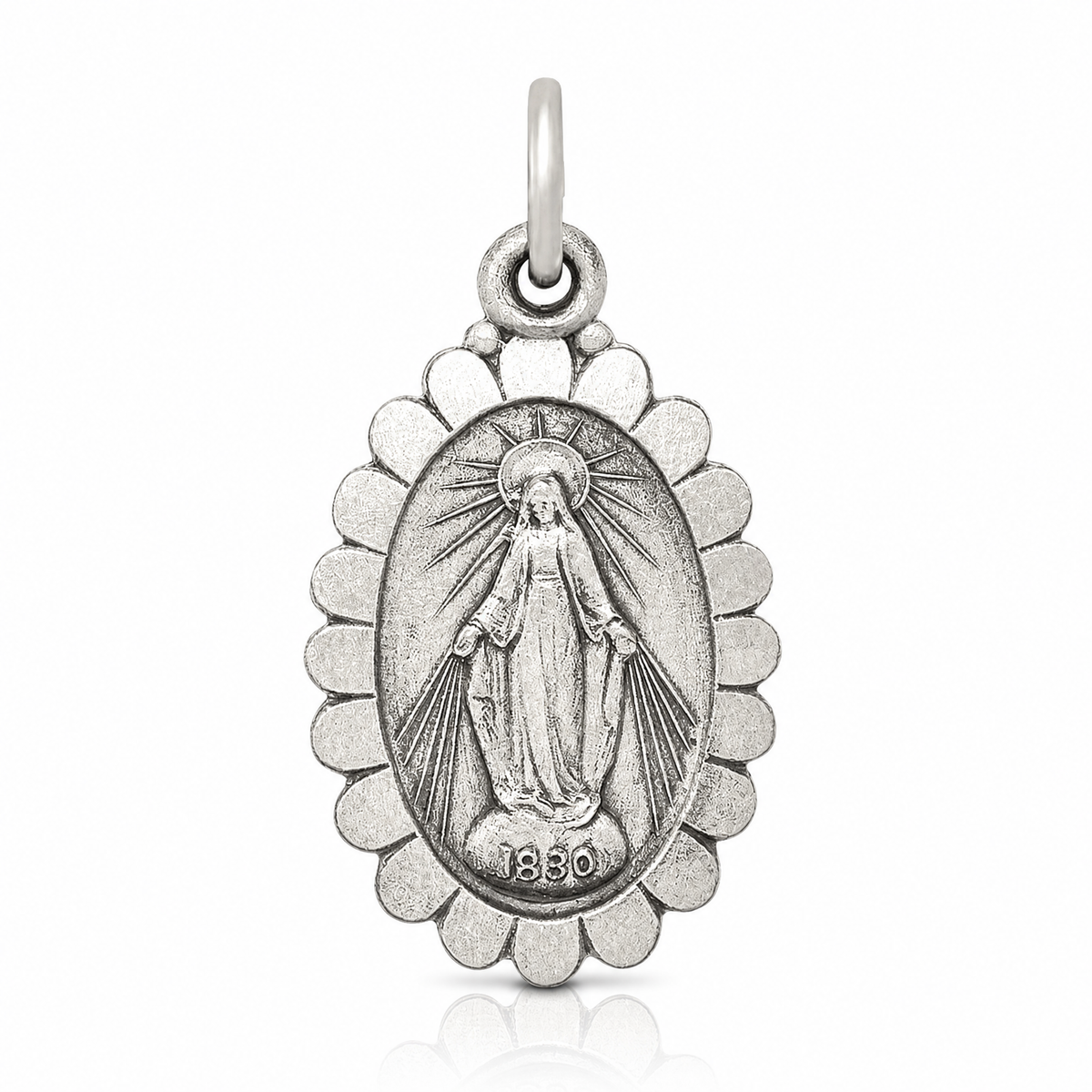 Sterling Silver Antiqued Miraculous Medal - Lifestyle View