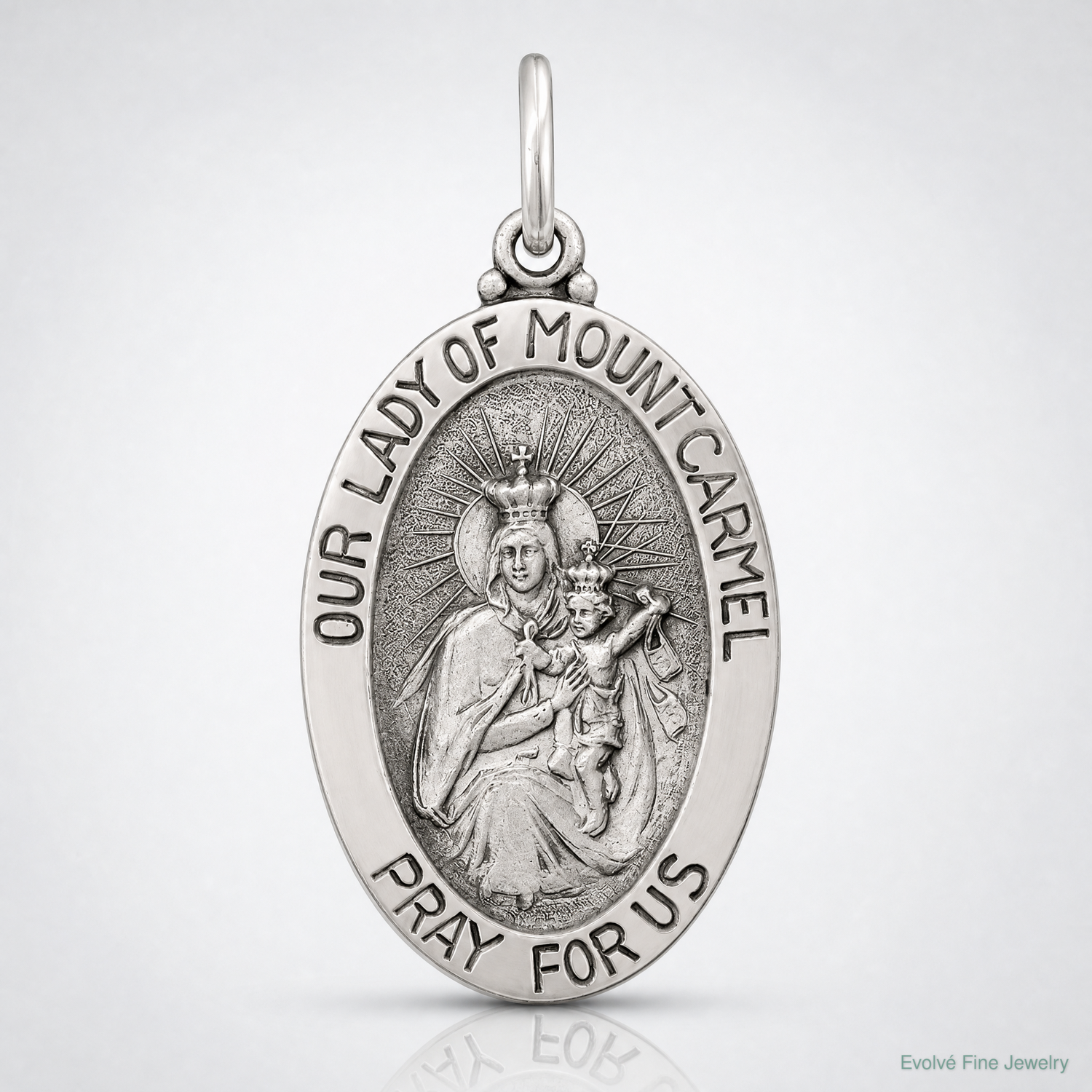 Sterling Silver Antiqued Our Lady of Mount Carmel Medal - Lifestyle View
