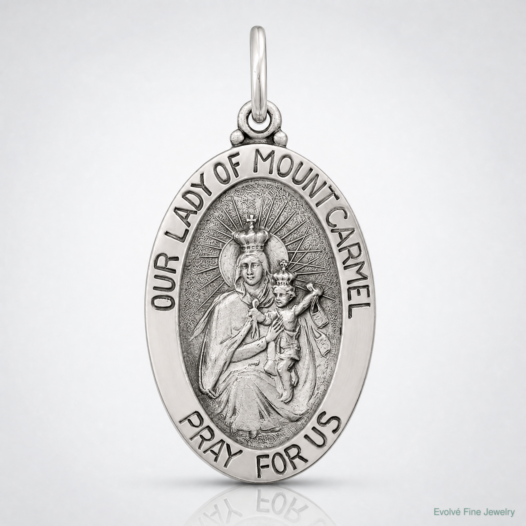 Sterling Silver Antiqued Our Lady of Mount Carmel Medal - Lifestyle View