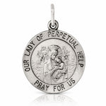Sterling Silver Antiqued Our Lady of Perpetual Help Round Medal - Lifestyle View