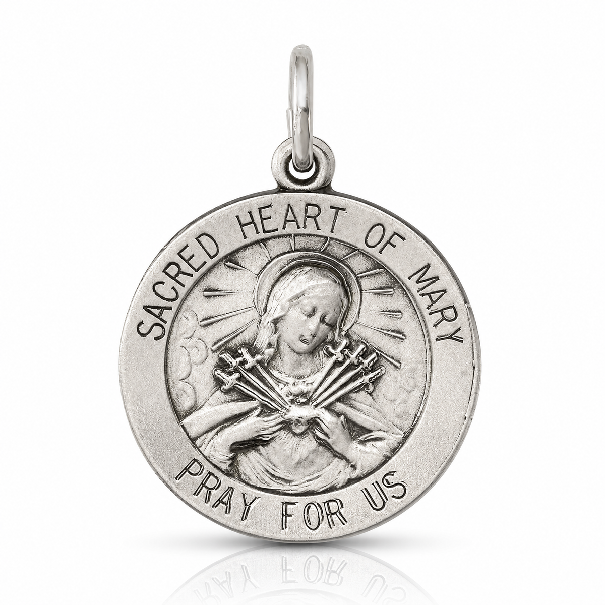 Sterling Silver Antiqued Sacred Heart of Mary Medal - Lifestyle View