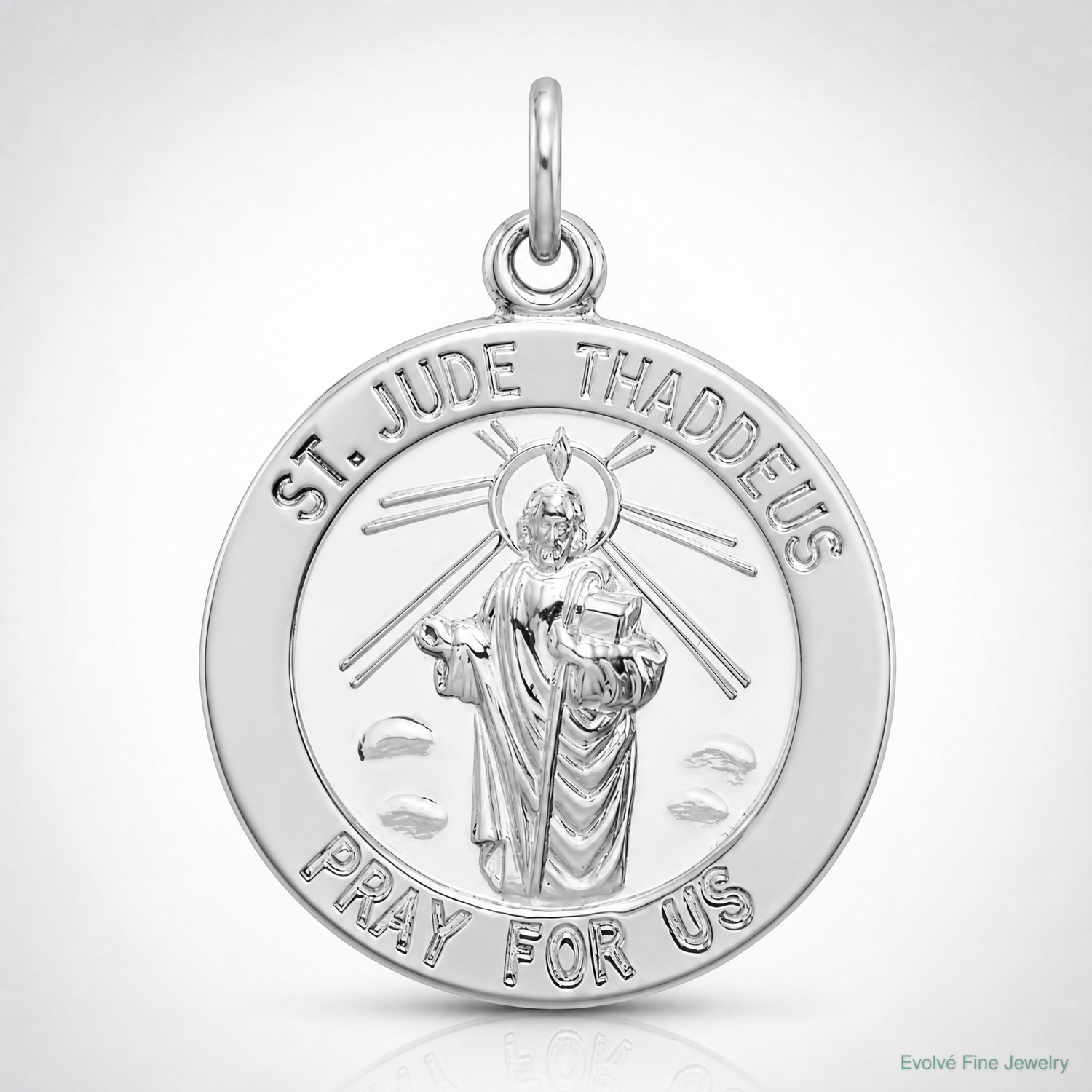 Sterling Silver Rhodium-plated Saint Jude Thaddeus Medal - Lifestyle View
