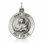 Sterling Silver Antiqued Saint Lucy Medal - Lifestyle View