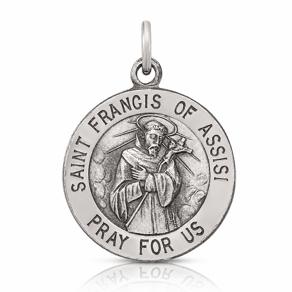 Sterling Silver Antiqued Saint Francis of Assisi Medal - Lifestyle View