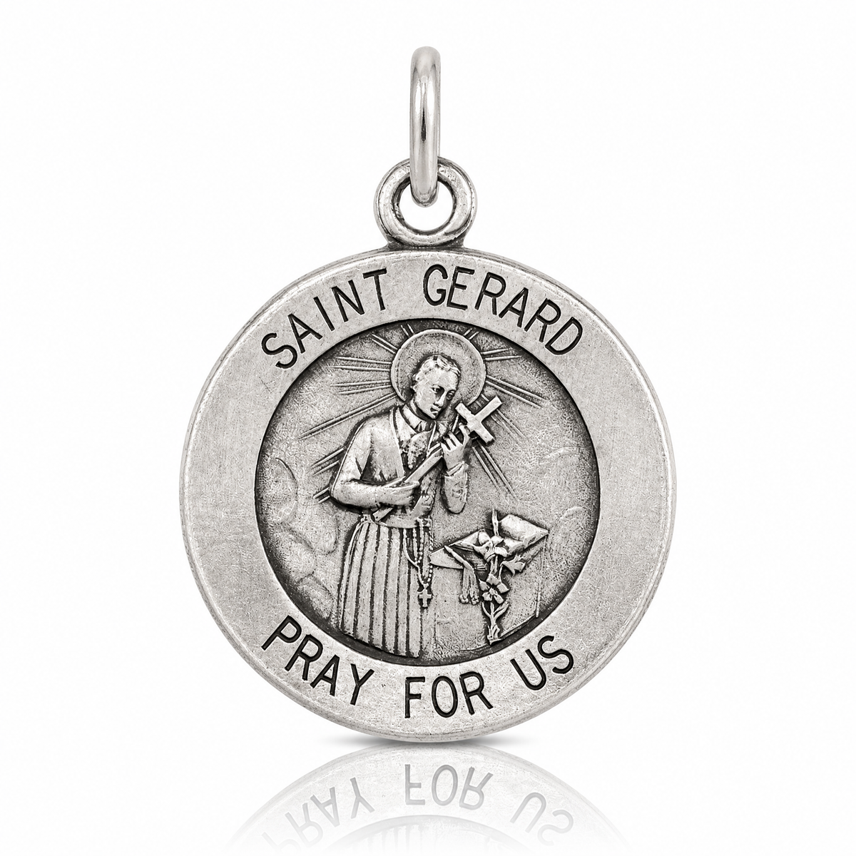 Sterling Silver Antiqued Saint Gerard Medal - Lifestyle View