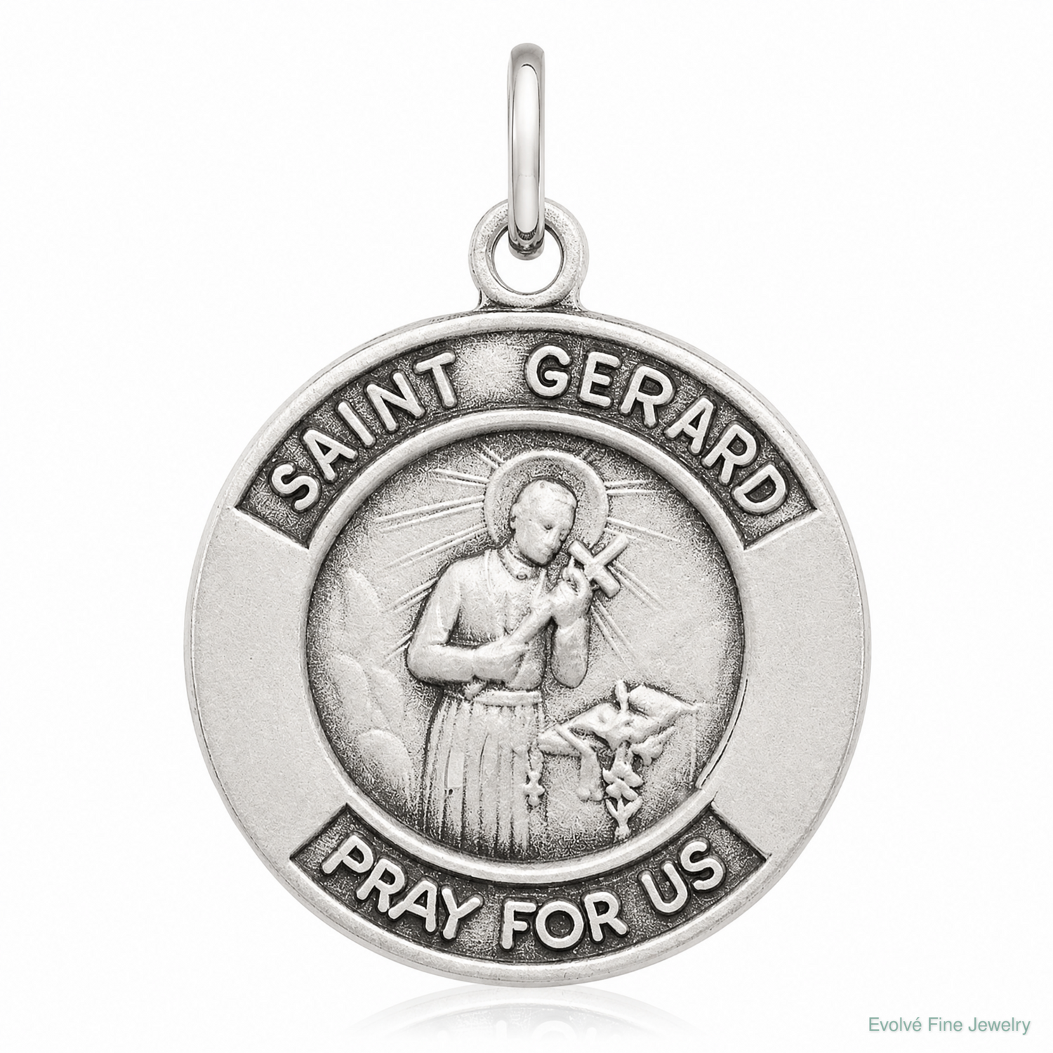Sterling Silver Antiqued St. Gerard Medal Pendant - Lifestyle View