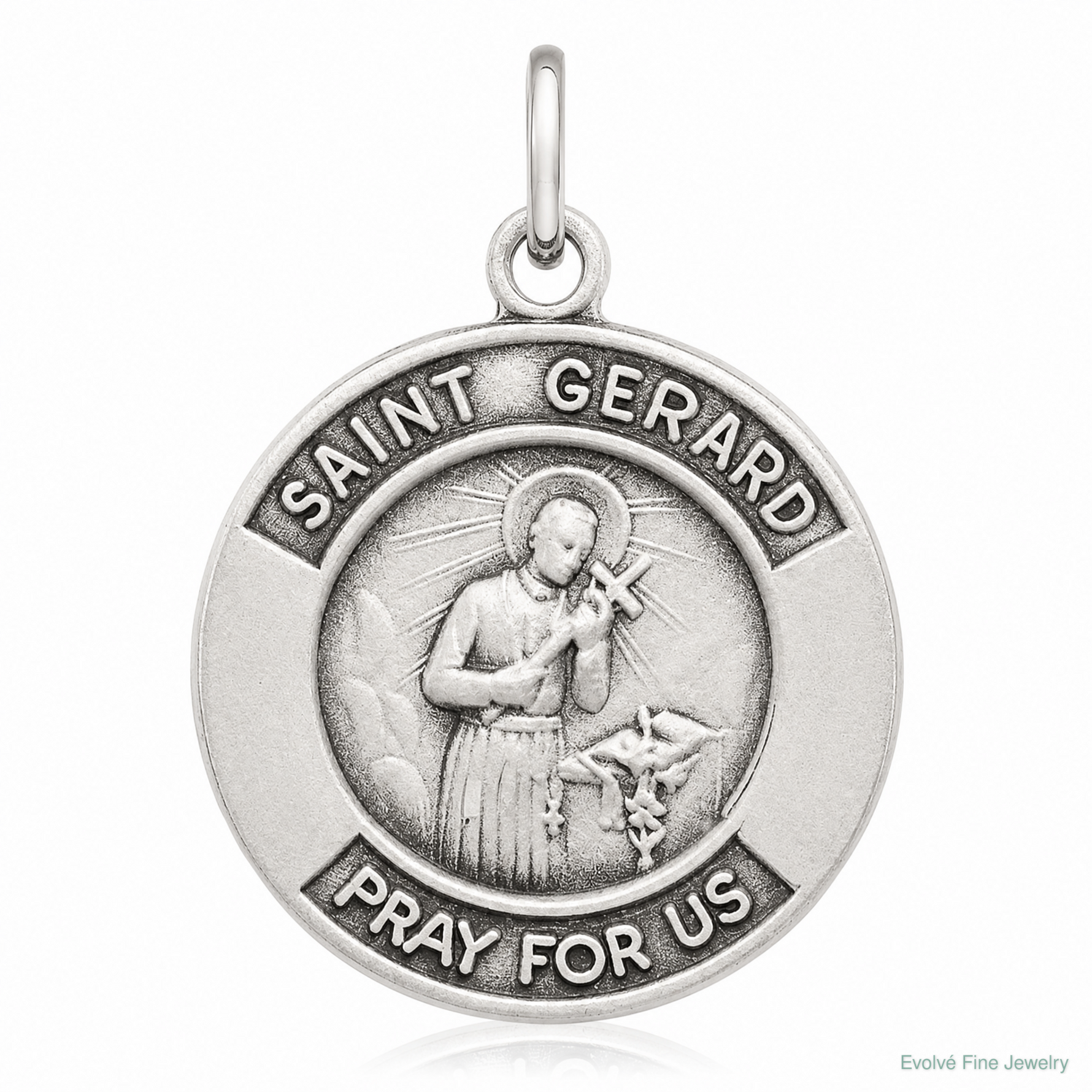Sterling Silver Antiqued St. Gerard Medal Pendant - Lifestyle View