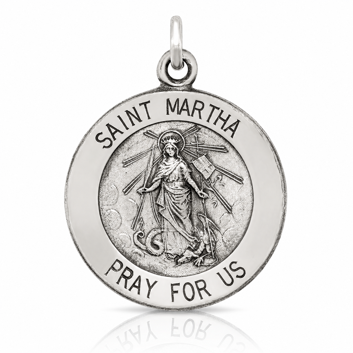 Sterling Silver Antiqued Saint Martha Medal - Lifestyle View