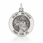 Sterling Silver Antiqued Saint Matthew Medal - Lifestyle View
