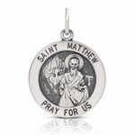 Sterling Silver Antiqued Saint Matthew Medal - Lifestyle View