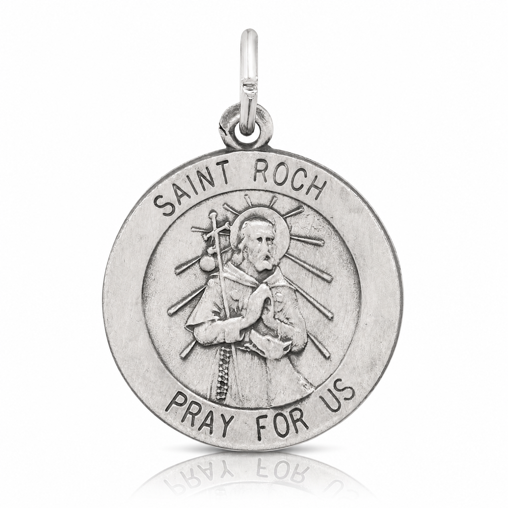 Sterling Silver Antiqued Saint Roch Medal - Lifestyle View